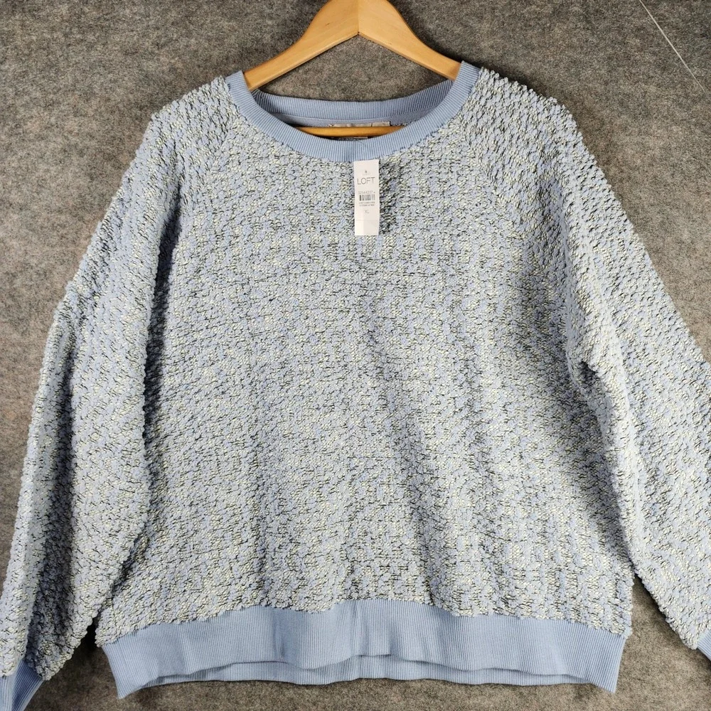LOFT Textured 3D Light Blue Sweater Womens XL Crew Neck Long Sleeve Casual‎ Knit